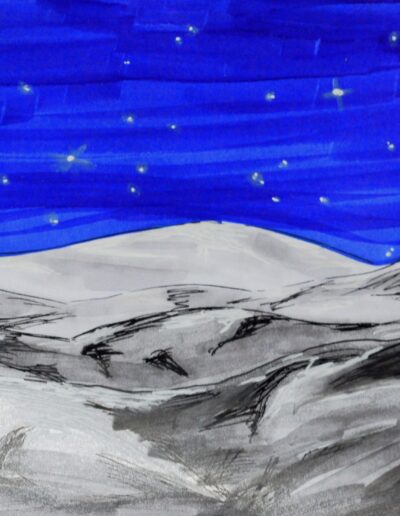 Skizze eines Bergs bei Nacht