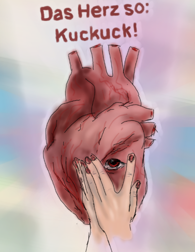 Stilisiertes Bild eines Herzens. Text: Das Herz so: Kuckuck!